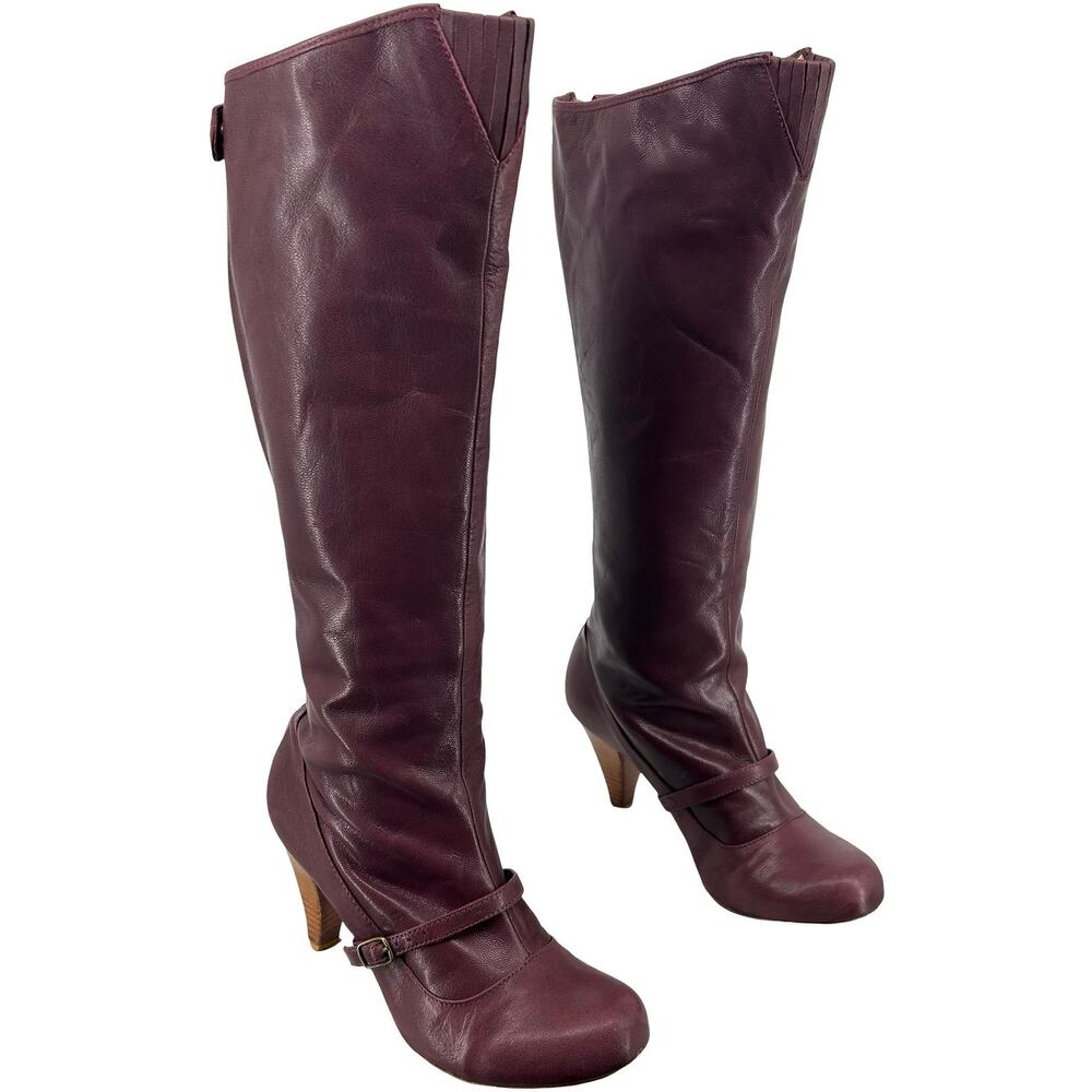 VTG Womens Purple Leather J. Shoes Dreamer Mary Jane Knee High Riding Boots 7.5M